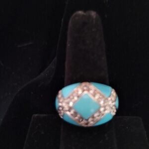 Sleeping Beauty Turquoise and 925 Silver Women's Ring With Diamonique Accents